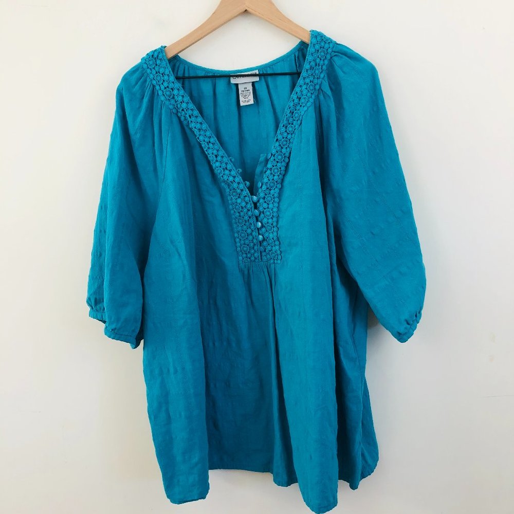 Catherines 3/4 Sleeve Cotton V-Neck Tunic Top 3X